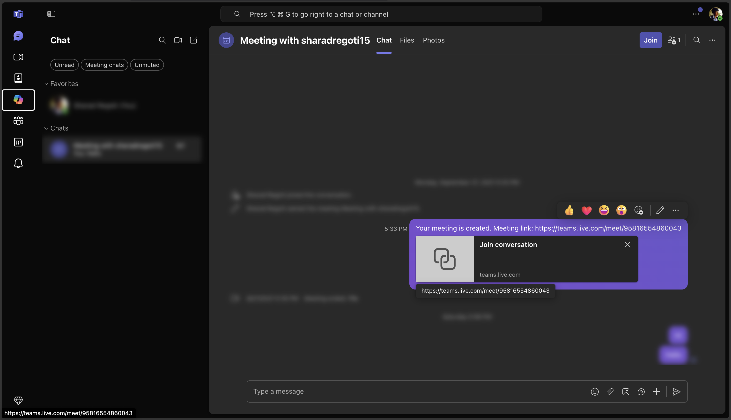 Microsoft Teams with sensitive messages blurred by Selective Blur